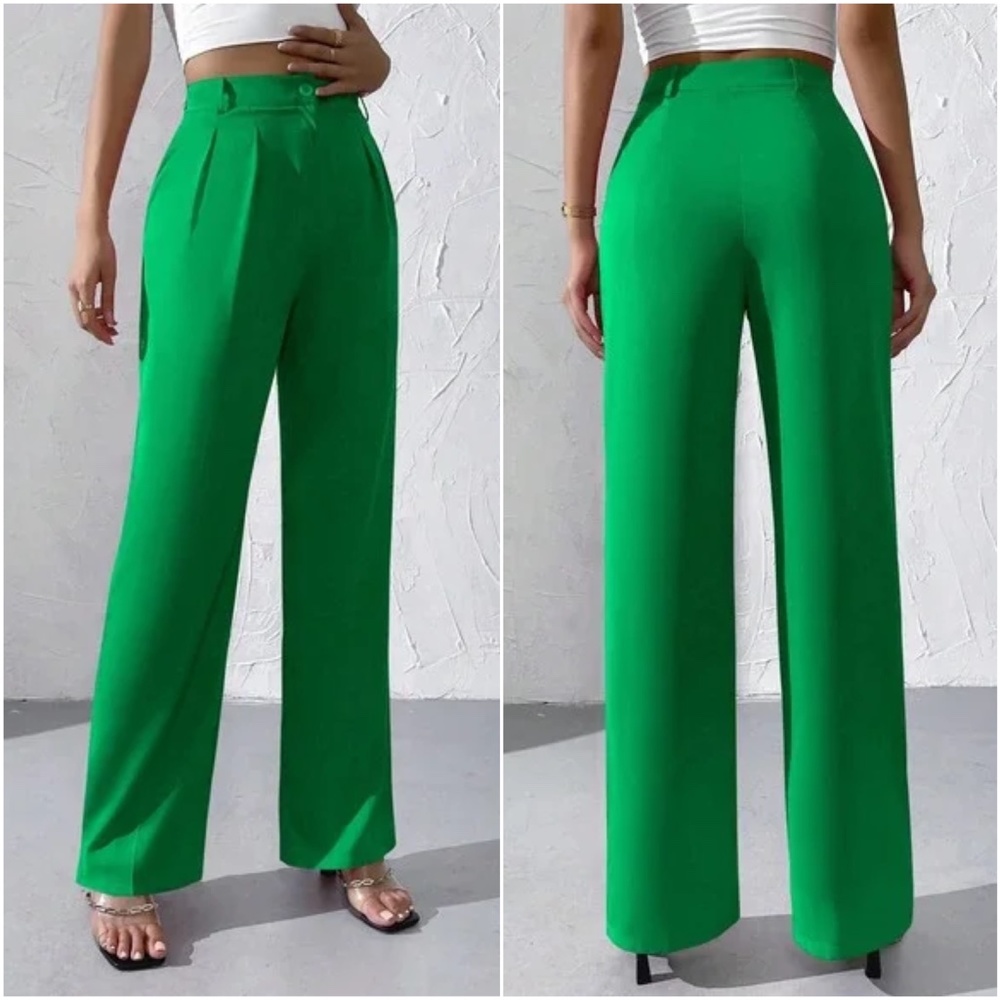 Solid High Waist Wide leg Minimalist Pants - Picture 3 of 8